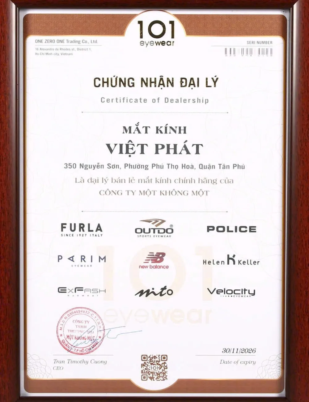 Chứng nhận 2 Hồ sơ chứng nhận 101 Eyewear số 1