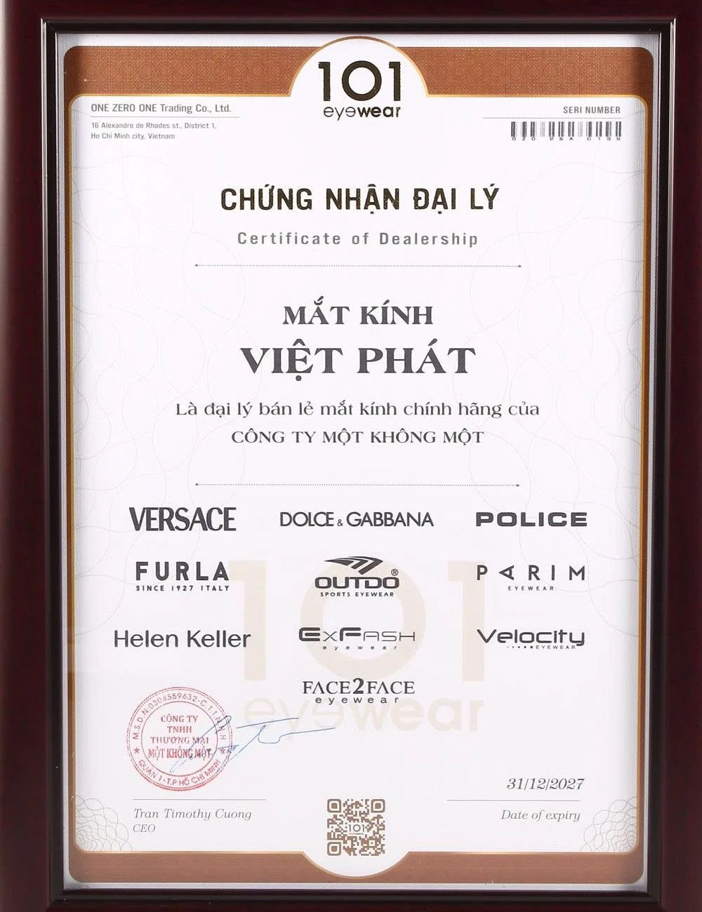 Chứng nhận 13 Hồ sơ chứng nhận 101 Eyewear số 2
