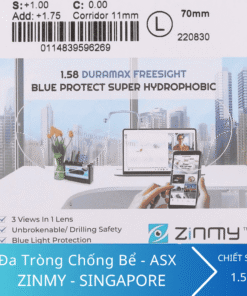 Kính Đa tròng chống ánh sáng xanh chống bể Zinmy 1.58 Duramax