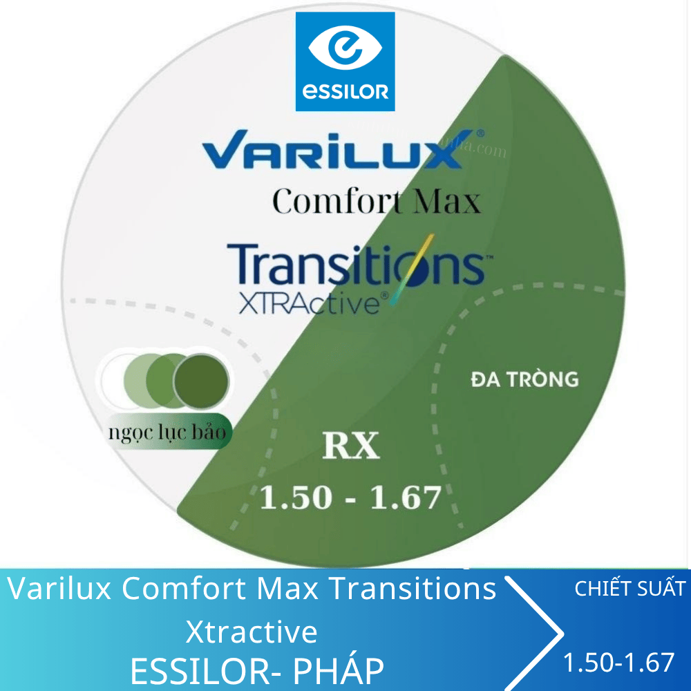 Kính Đa Tròng Đổi Màu Essilor Varilux Comfort Max Transitions Xtractive