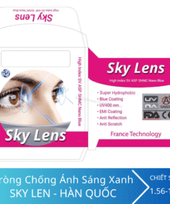 Tròng kính chống ánh sáng xanh Sky Lens 1.67 ASP UV400 Nano Blue SHMC
